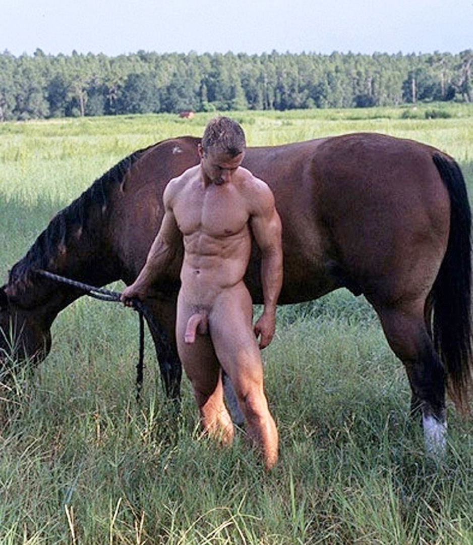 Guy with huge dick fucks horse