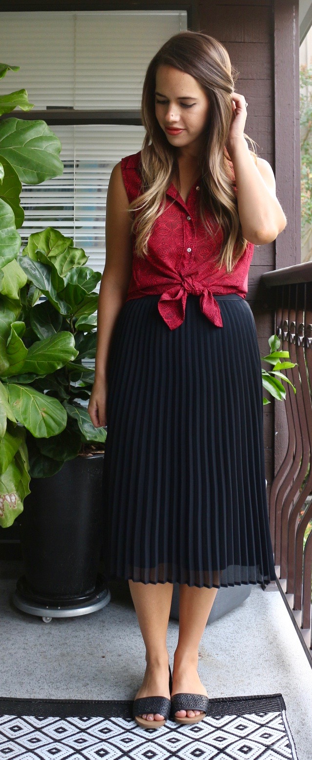 Jules in Flats - Tie-Waist Blouse & Pleated Midi Skirt for Summer