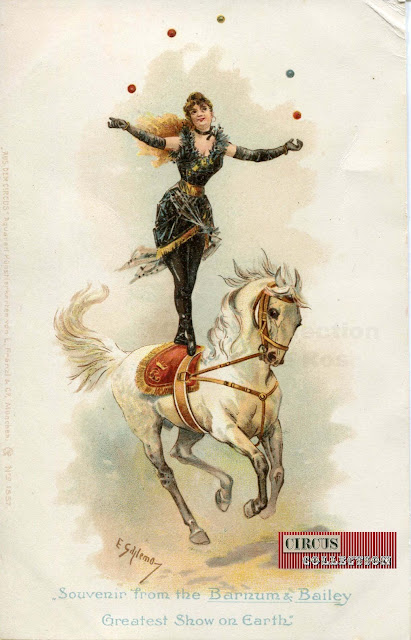 Carte postale du cirque Barnum & Bailey 1902 jongleuse a cheval