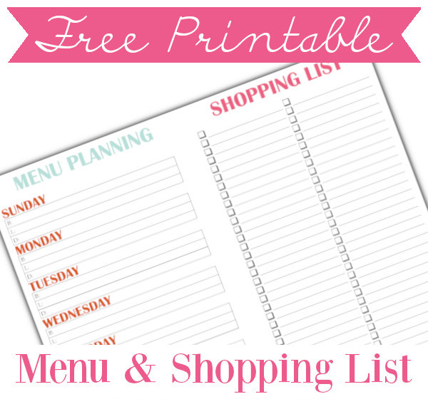 Menu & Shopping List Free Printable