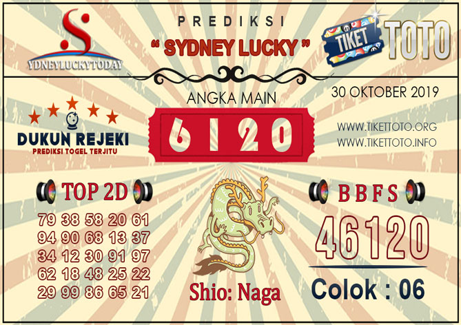 Prediksi Togel SYDNEY LUCKY TIKETTOTO 30 OKTOBER 2019