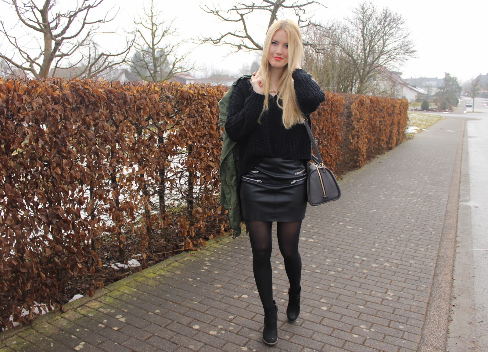 TheBlondeLion Howtostyle Oversized Parka Leather Skirt