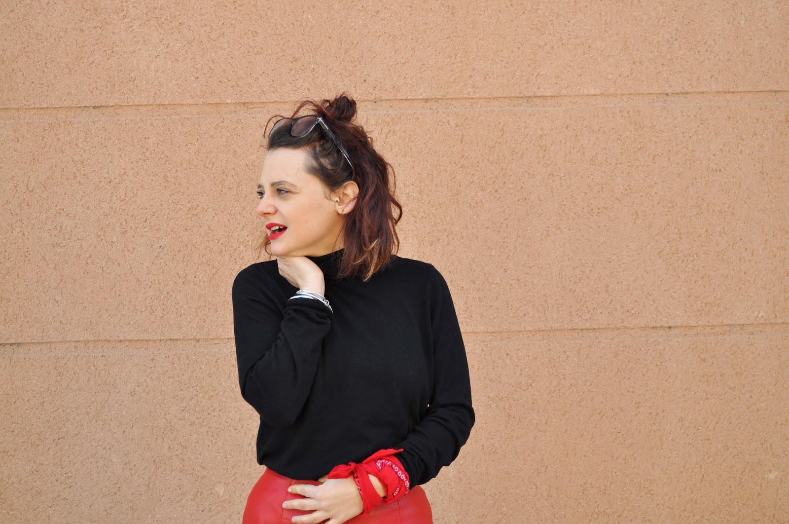 look red touch jupe en cuir taille haute