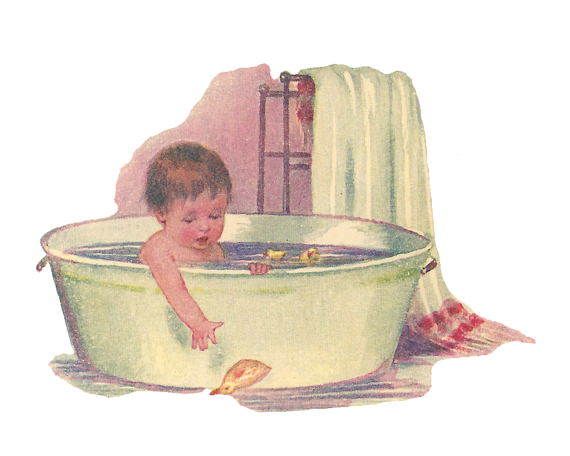 Antique Images Free Baby Clip Art Baby Taking Bath in Vintage Tub