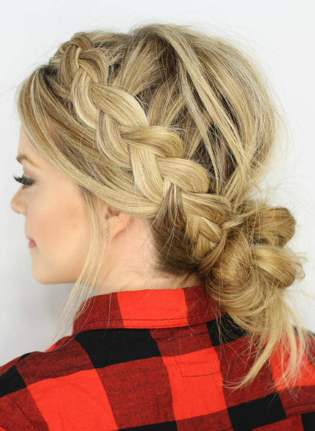 Dutch Braids Combined With A Low Messy Bun