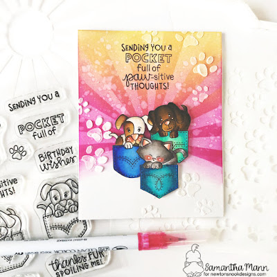Sending You a Pocket Full of Paw-sitive Thoughts Card by Samantha Mann for Simon Says Stamp and Newton's Nook Designs Stamptember 2020, Cards, Handmade Cards, Distress Inks, Ink Blending, Stencil, Pocket #cards #stamptember #stamptember2020 #stencil #cards #newtonsnook