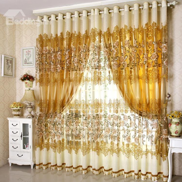 Luxury Golden Sheer and Shading Cloth Grommet Top Sets