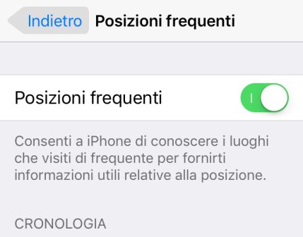 Posizioni Frequenti su iOS funzione di localizzazione e tracciatura posizioni frequenti su iOS