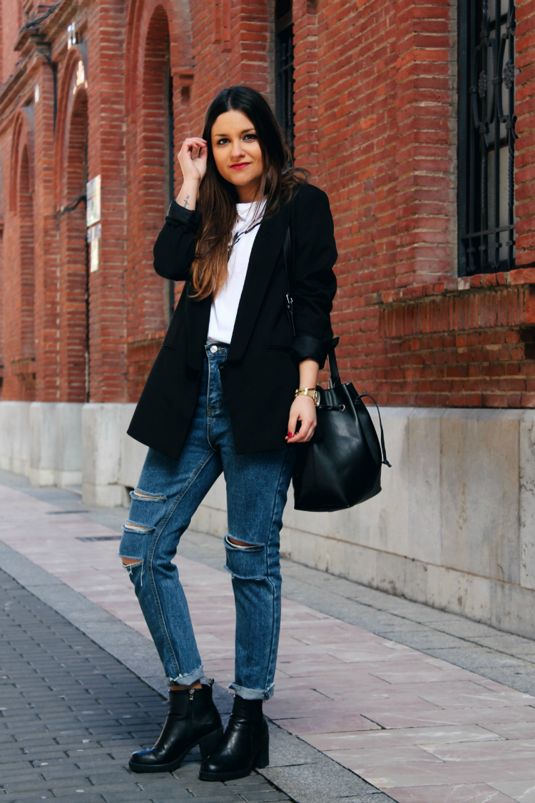 outfit americana jeans negra blog moda leon