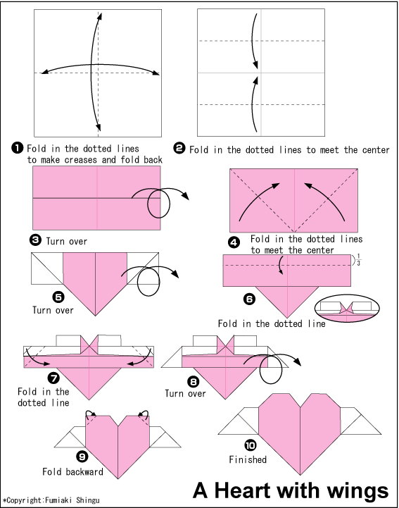 Heart with Wings - Easy Origami instructions For Kids