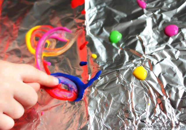 Painting on Foil. Easy Process Art for Kids. Learning through Play. Fine Motor Activities. 