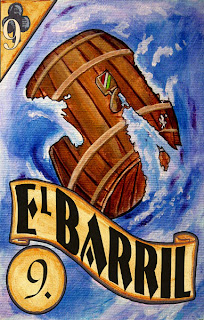 The Barrel card, painted with acrylic on canvas for the fortunetelling deck available in California and Mexico.