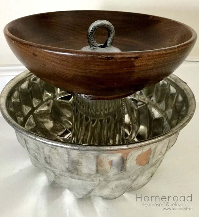 DIY Pistachio nut bowl using repurposed bakeware from the thrift store. www.homeroad.net