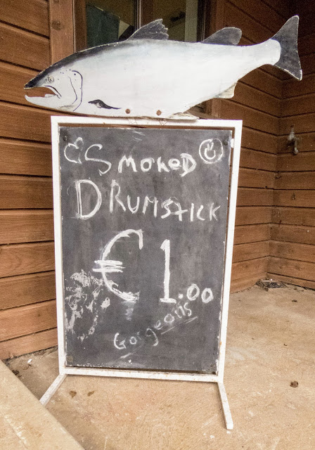 sign advertising "gorgeous" smoked salmon at Ummera Smokehouse in West Cork Ireland