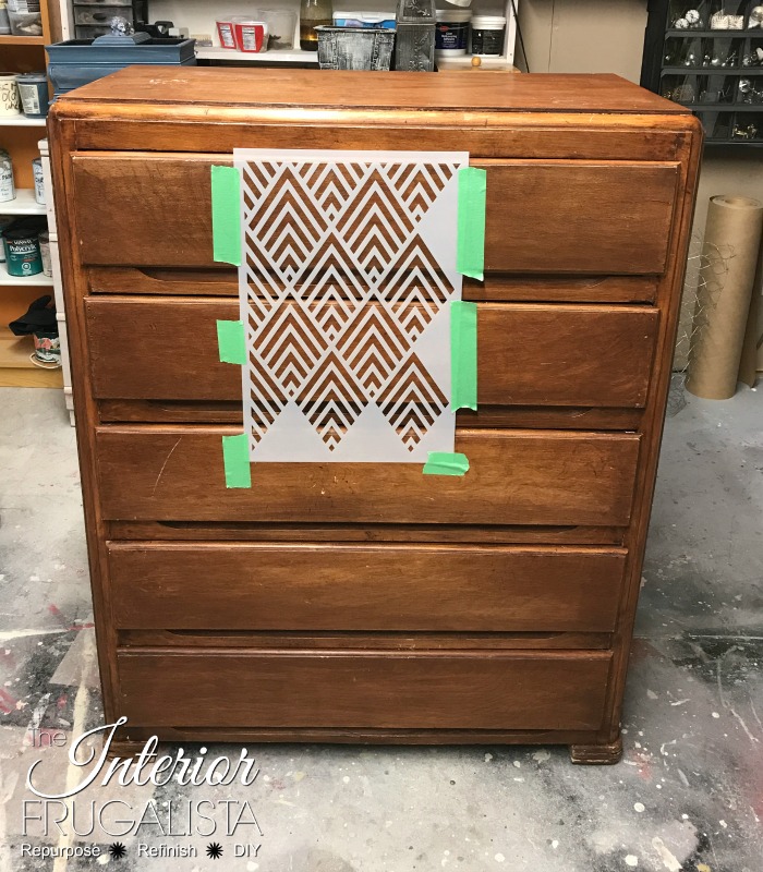 Geometric Dresser Makeover Stencil Alignment | The Interior Frugalista Geometric Dresser Makeover Stencil Alignment