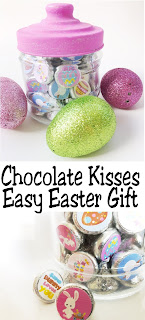 Need a last minute Easter gift for someone special in your life? Or are you looking for a fun Easter basket treats that your kids will love? This Easter gift is quick, easy, and awesome! With this free printable and a quick trip to the dollar store, you'll have an Easter gift in no time. #easter #easterparty #easterbasket #eastergift #kisslabels #hersheykisses #diypartymomblog
