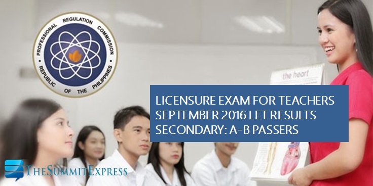 A-B Passers Secondary LET Results September 2016