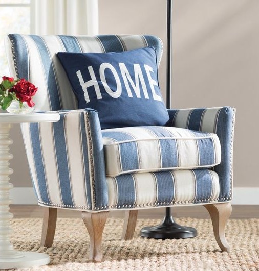 Blue Striped Accent Chair on Sale