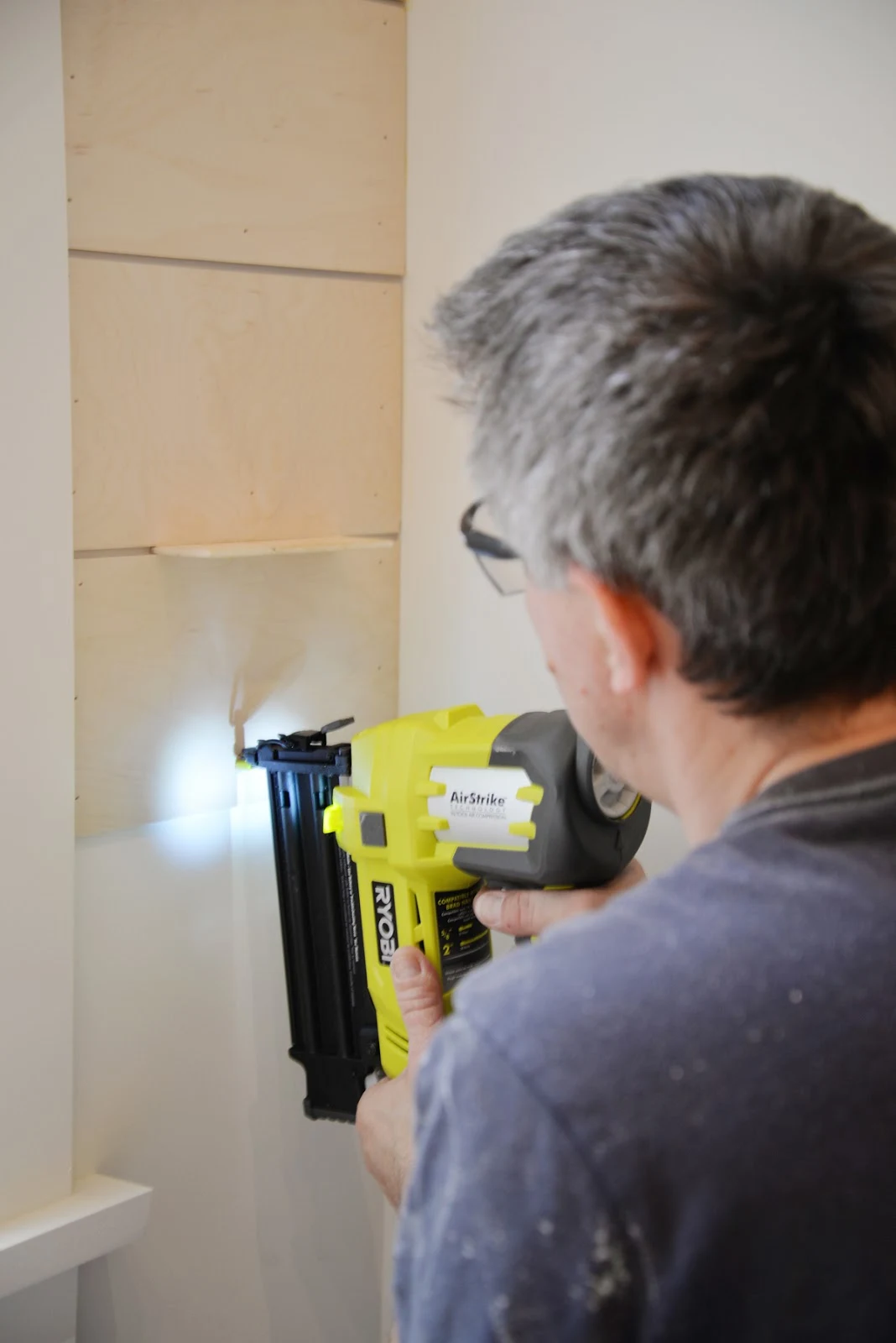 how to shiplap around doors, how to install a shiplap wall with a brad nailer, shiplap around windows
