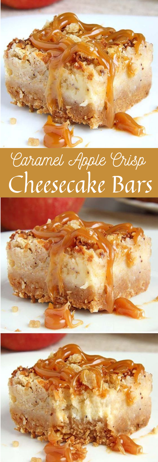 Caramel Apple Crisp Cheesecake Bars #bars #apple