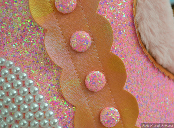 Irregular Choice Bee Delicious scalloped trim close up of metallic scalloped trim on boot