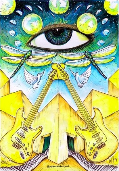 Dragonfly High In The Sky - Original Visionary Art by British Artist Spencer J. Derry surrealistic visionary art