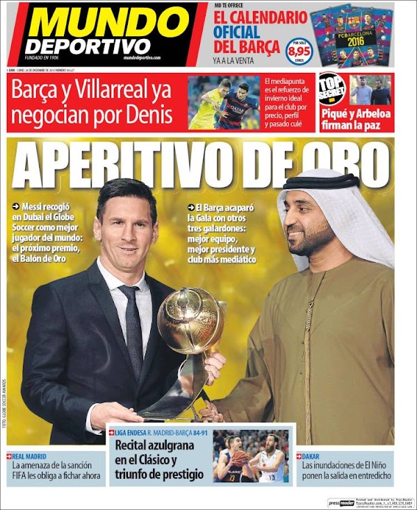 FC Barcelona, Mundo Deportivo: "Aperitivo de oro"