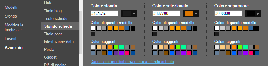 personalizzare colore menu pagine statiche