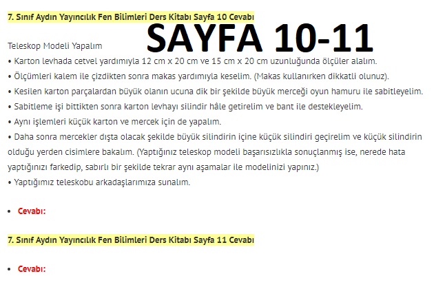 7. Sınıf Fen Bilimleri Ders Kitabı Cevapları Aydın Yayınları SAYFA 10 7. Sınıf Fen Bilimleri Ders Kitabı Cevapları Aydın Yayınları SAYFA 10