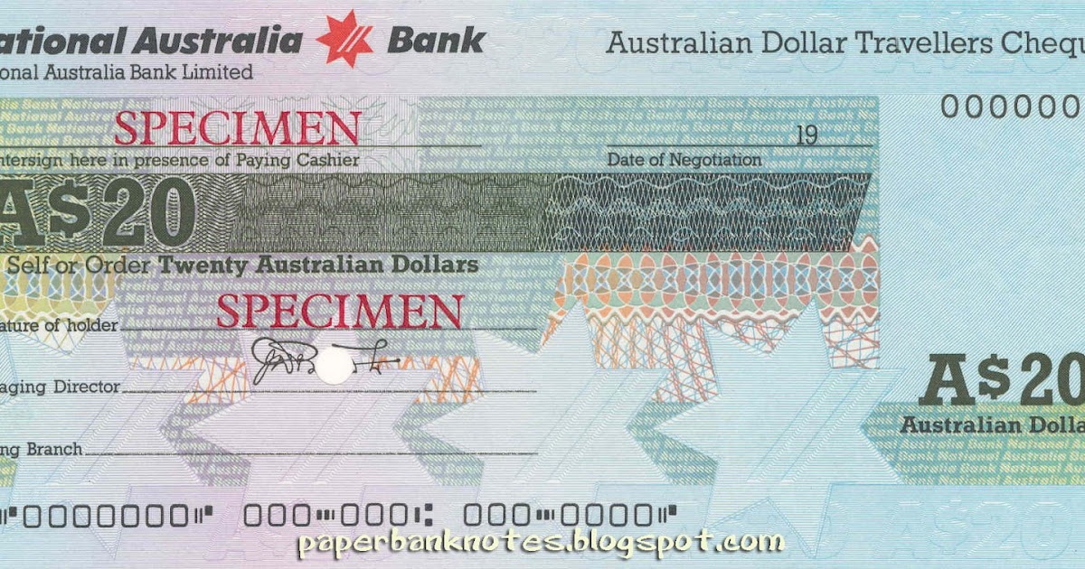 postal & numismatic National Australia Bank Ltd nd1984 Traveller Cheques Specimen