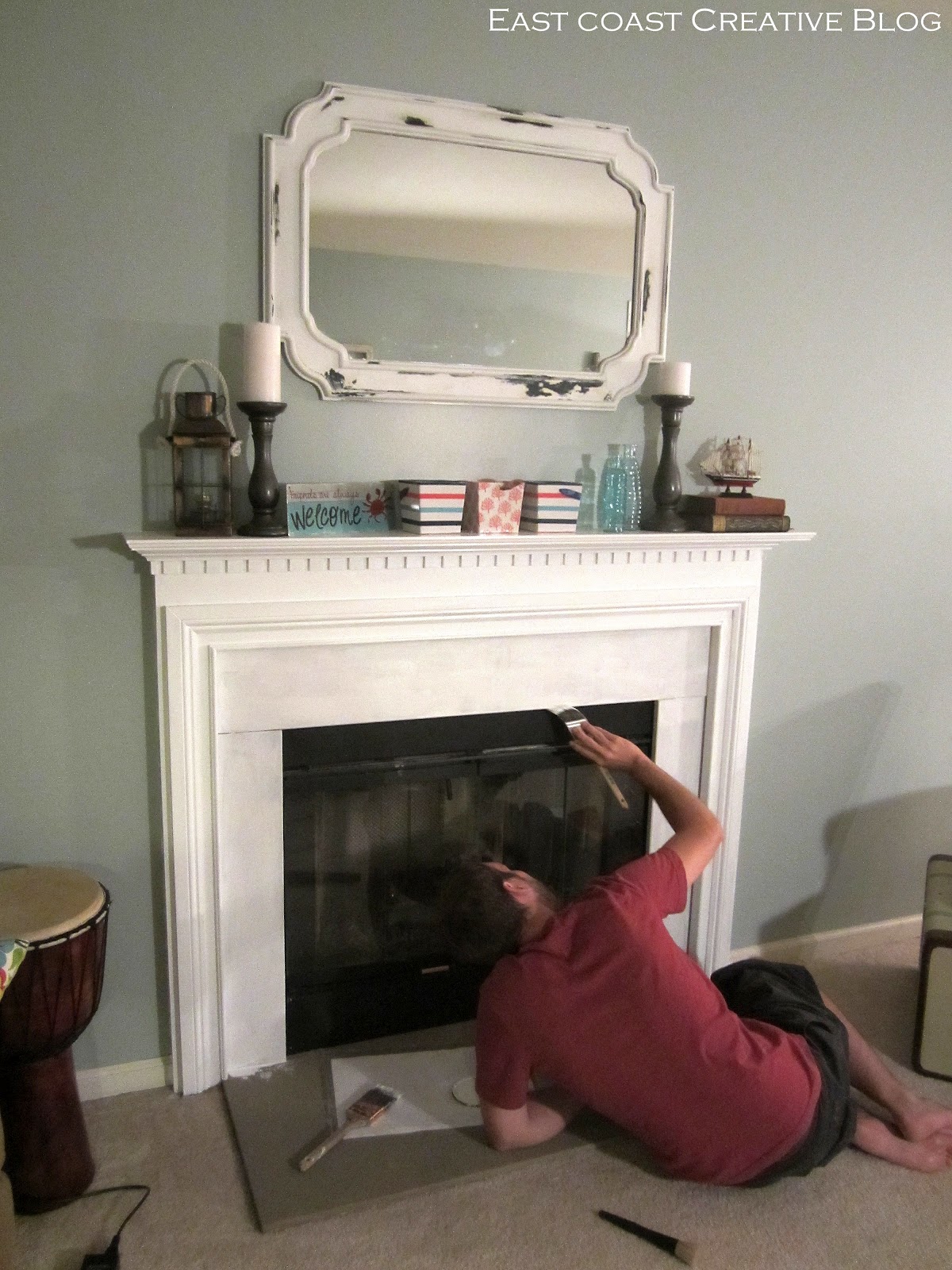 Stenciled FauxTile Fireplace {Tutorial}
