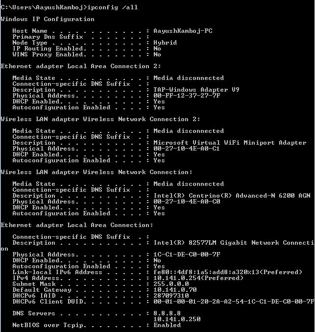 Windows network diagnostic/troubleshooting commands. AKN Network