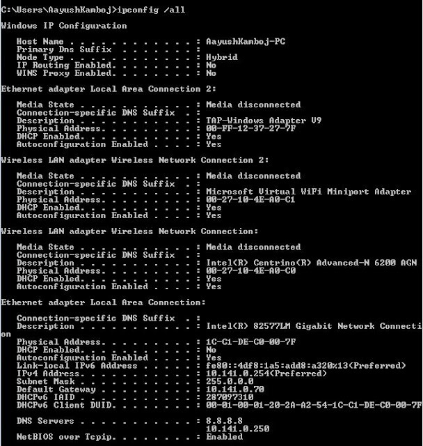Windows network diagnostic/troubleshooting commands. AKN Network