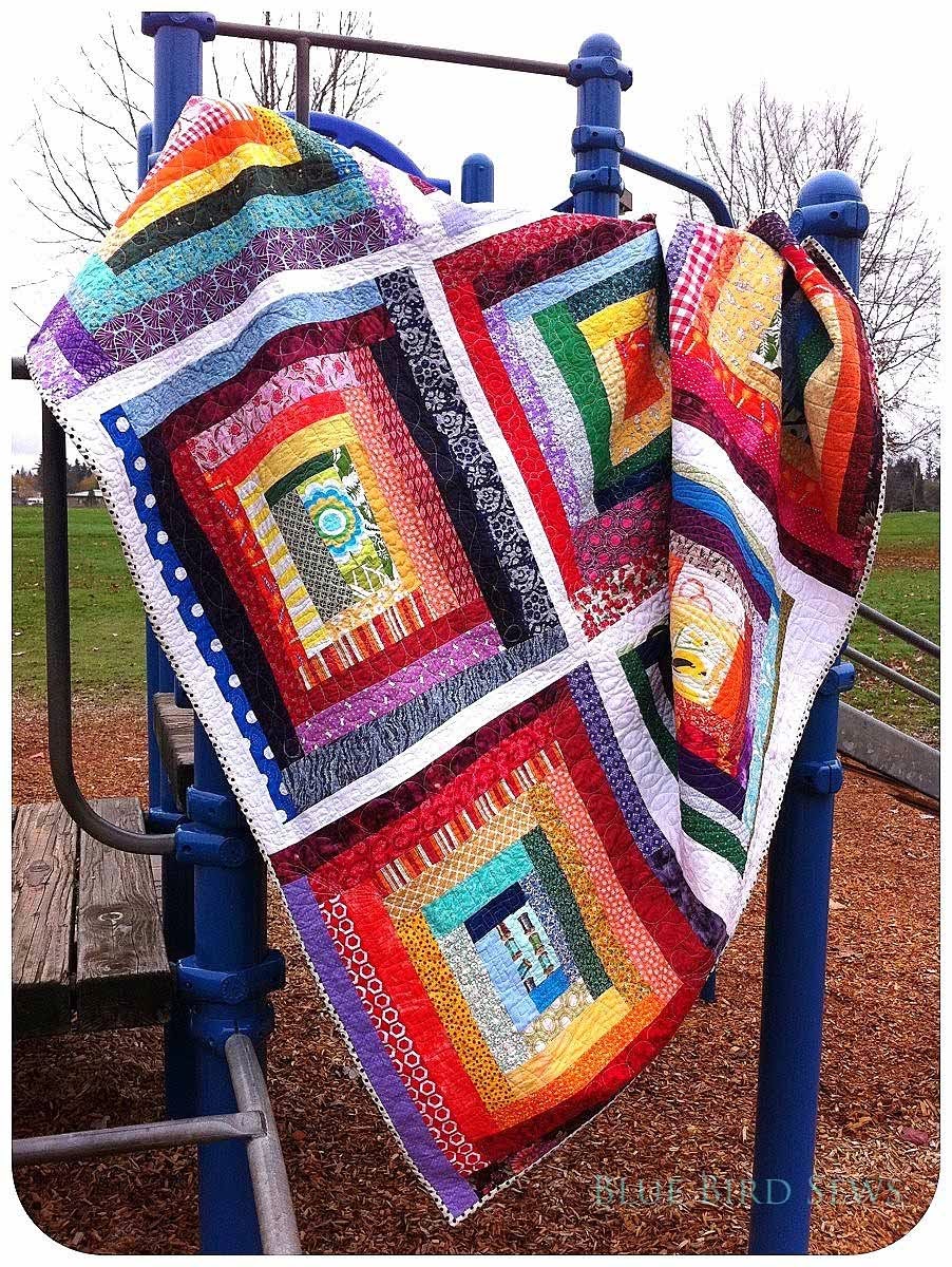 Blue Bird Sews Rainbow Scrappy Log Cabin Quilt