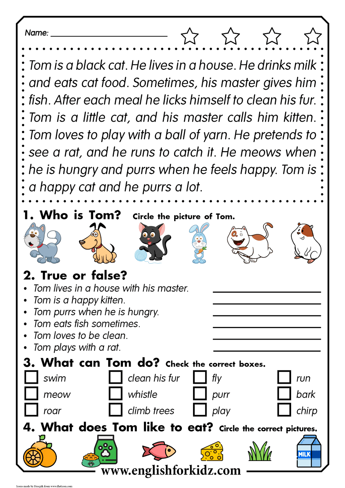 English for Kids Step by Step: Reading Comprehension Worksheets: Thomas