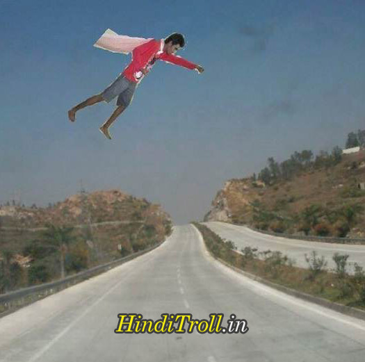 Indian Superman Flying In Air Funny Picture | 