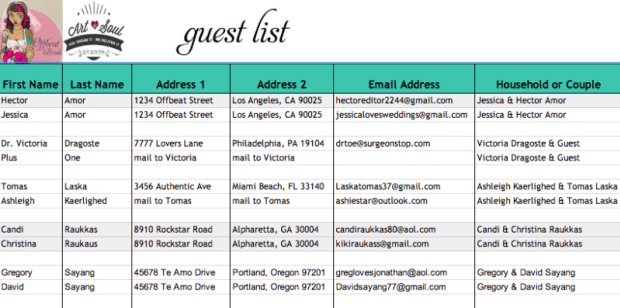 wedding guest list template excel