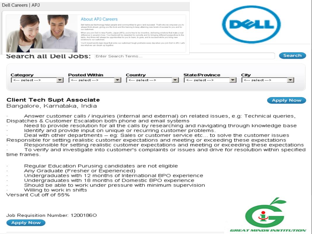 Dell Hiring Client Tech Support Associate GREAT MINDS INSTITUTION