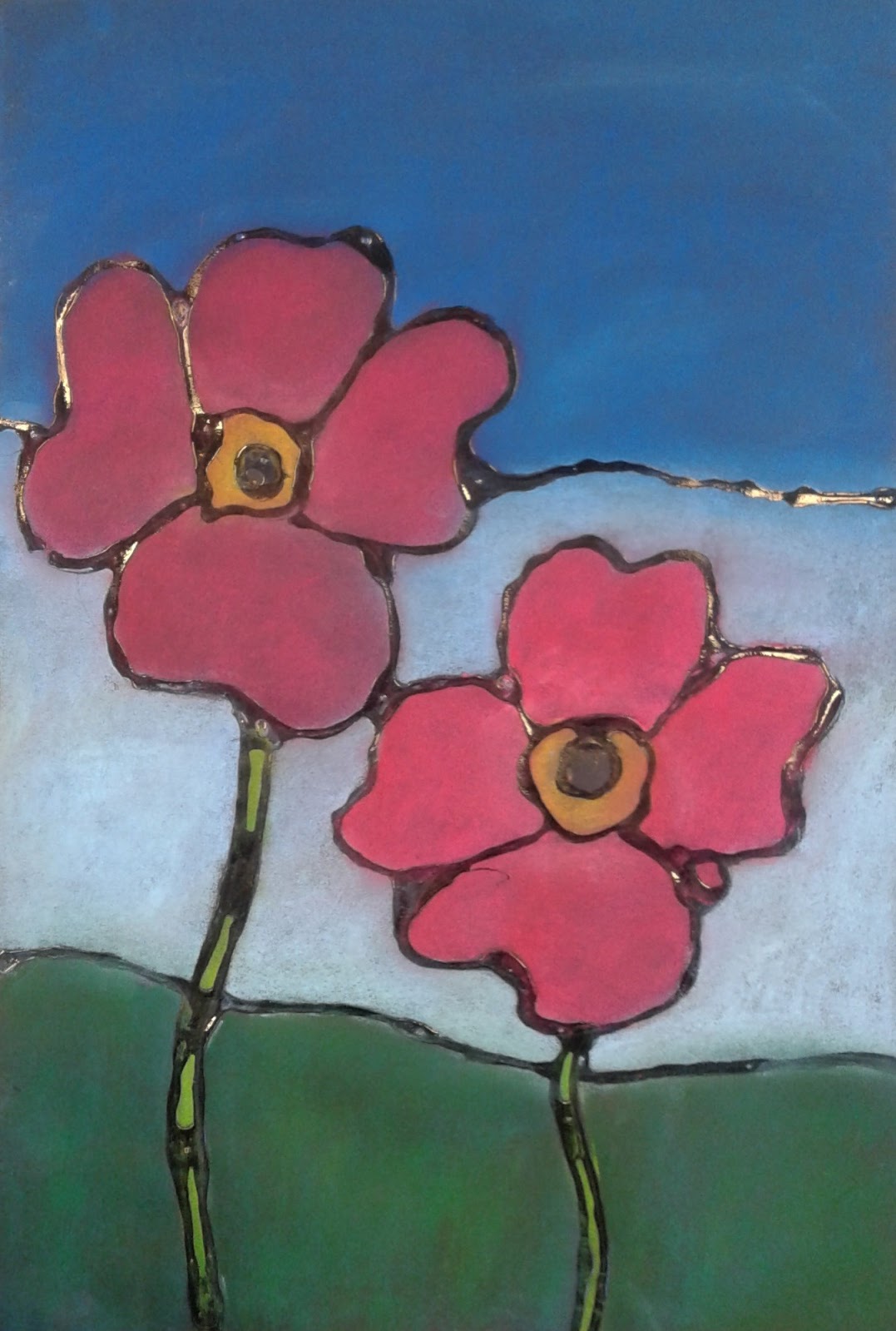 a faithful attempt Glue Line Chalk Pastel Poppies