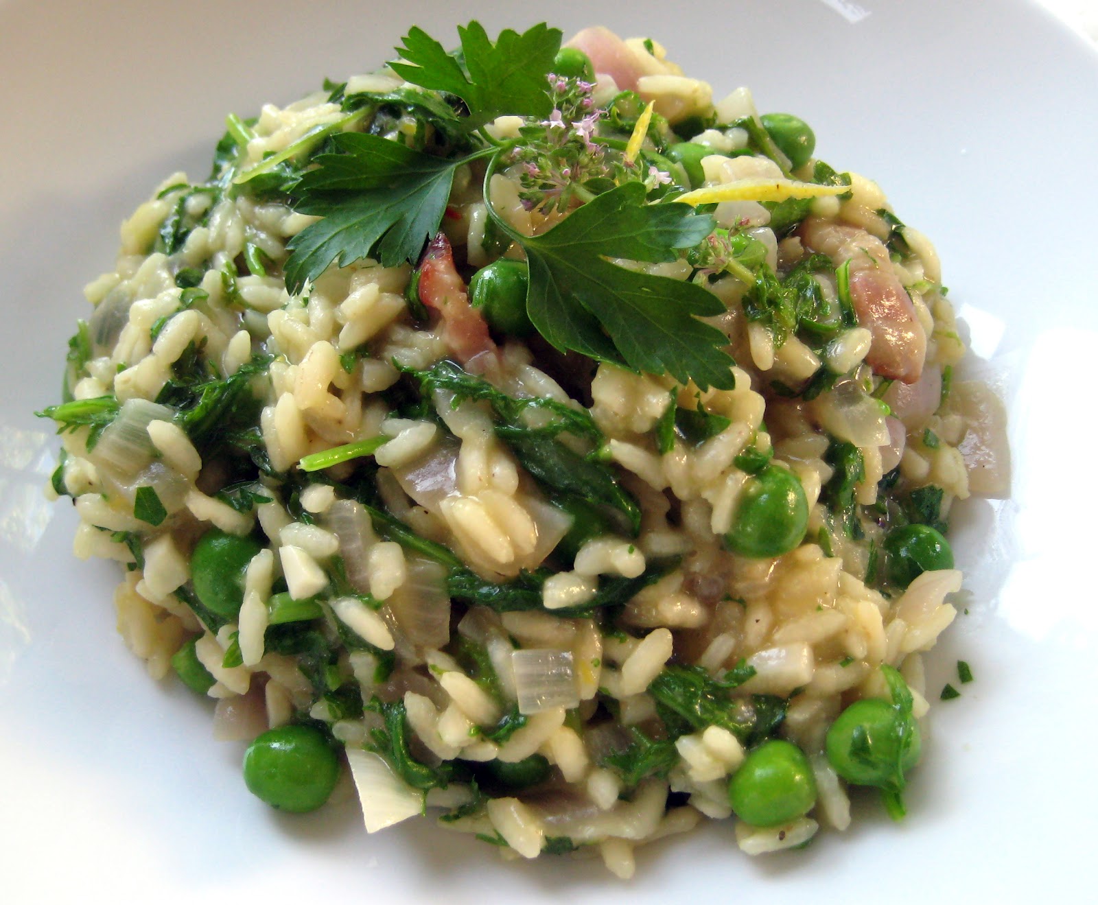 Cook Food. Mostly Plants. Spring Pea Risotto with Pancetta and Lemon