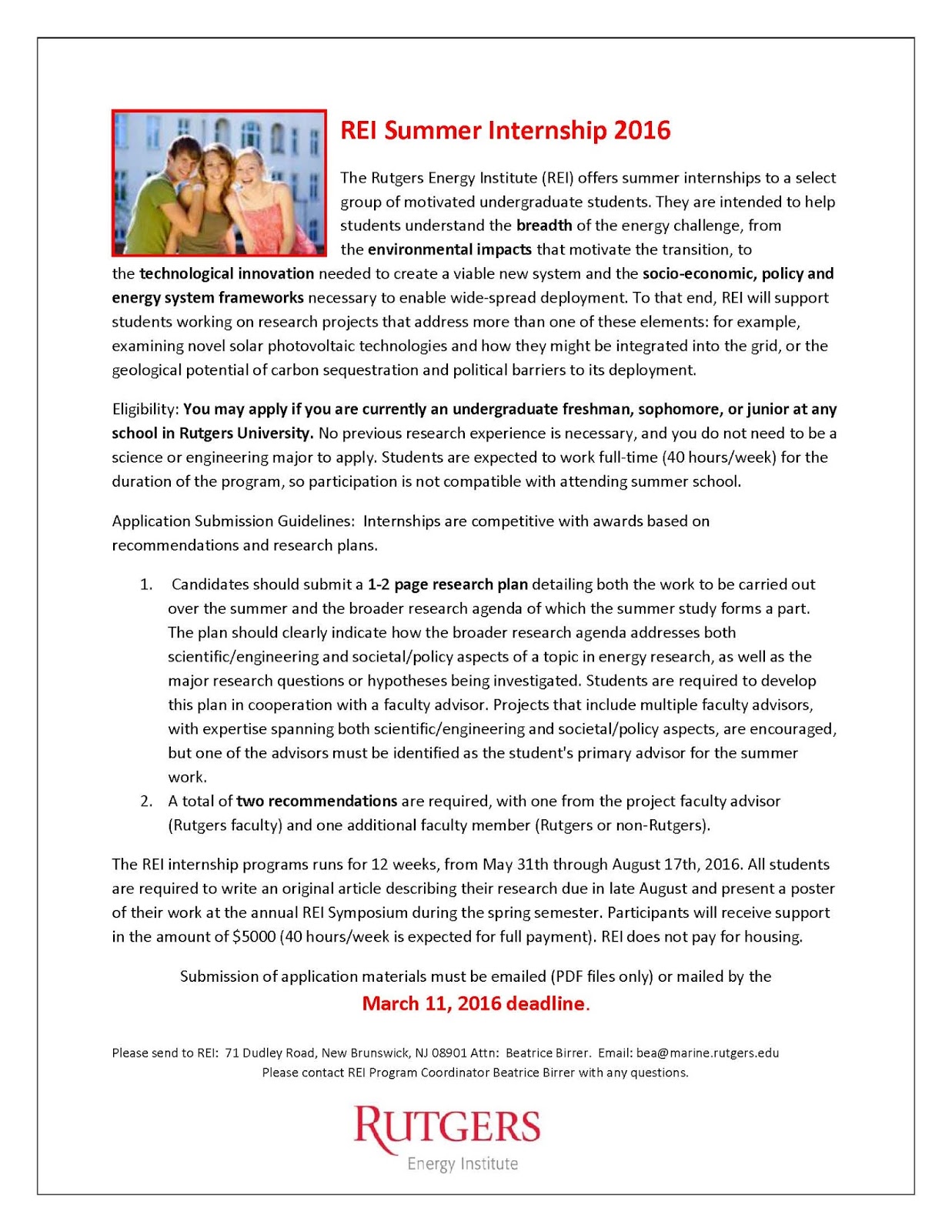 Opportunities Summer internships at Rutgers