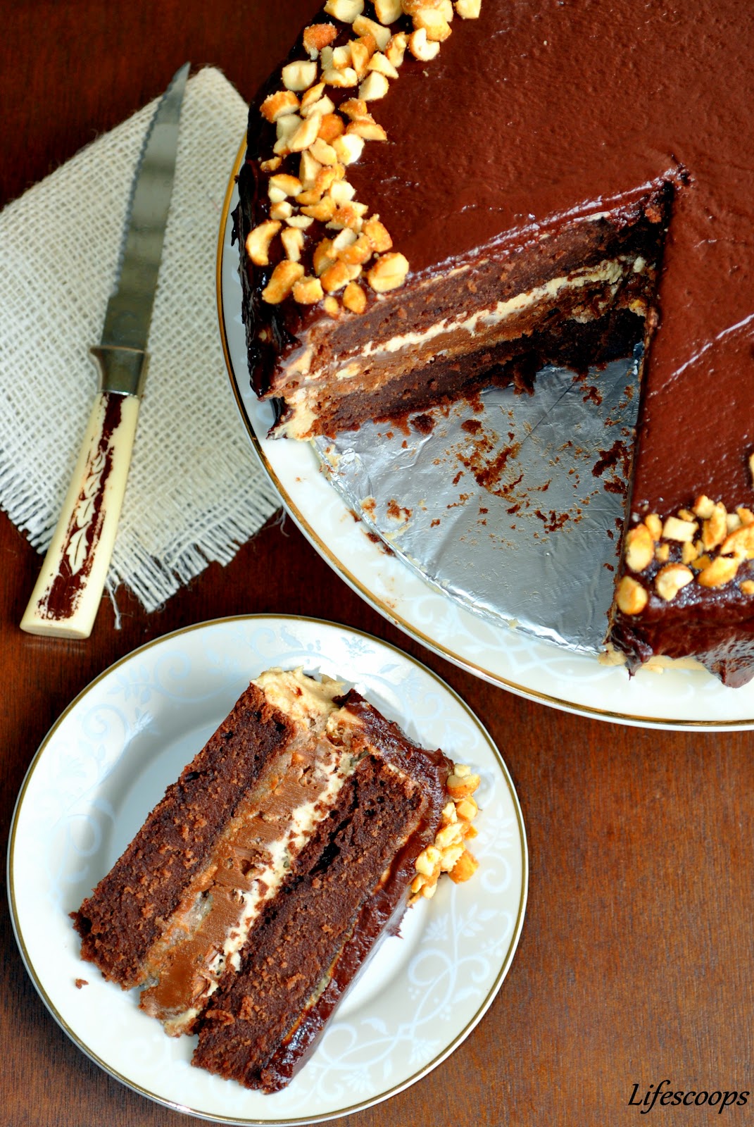 Life Scoops Chocolate PeanutButter Cake with Almond Meringue filling