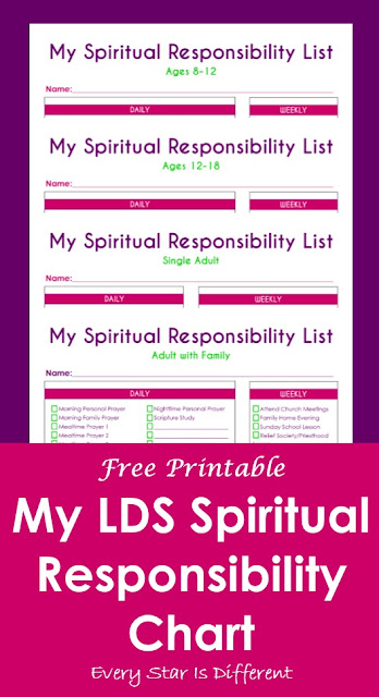 My LDS Spiritual Responsibility List (Free Printable) for Primary children, youth, and adults.
