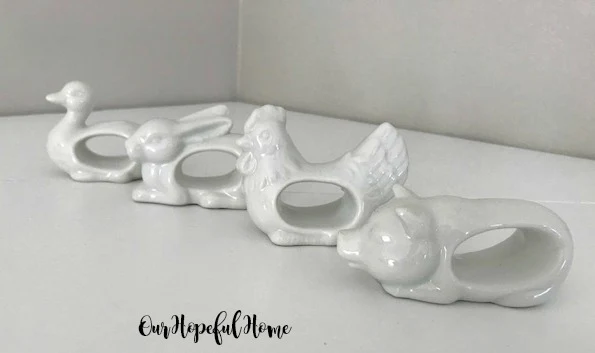 pig rooster bunny duck porcelain napkin rings farmhouse tableware