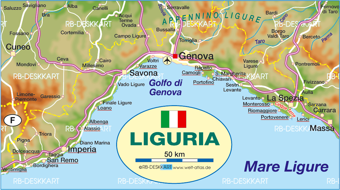 Mapa de Liguria Imagen | Mapa de Italia Ciudades