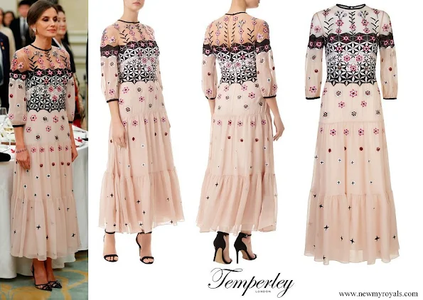 Queen Letizia wore Temperley London Eggshell floral embroidery tulle midi dress
