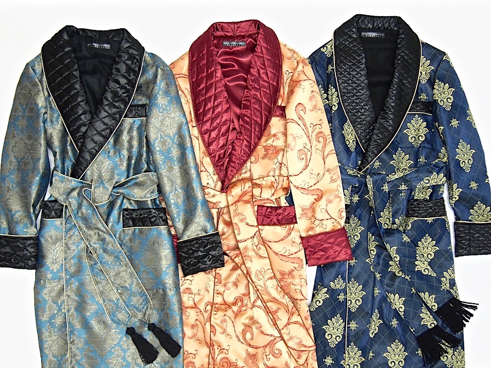 Men's Luxury Paisley Silk Brocade Dressing Gowns with Quilted Velvet Shawl  Collar