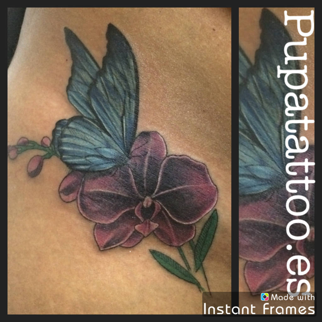 Tatuaje De Flores Mariposas Omóplato Small Blue Pink Butterfly Flower Tattoo Henna Butterfly