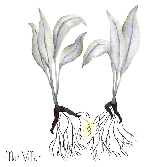 Mar Villar - Espatífilo Inktober, Inktober 2016, plantas, espatífilo, raíces unidas, tallo, transplantar, ilustración a tinta, silueta humana, tinta, aguada de tinta, quink, tinta parker