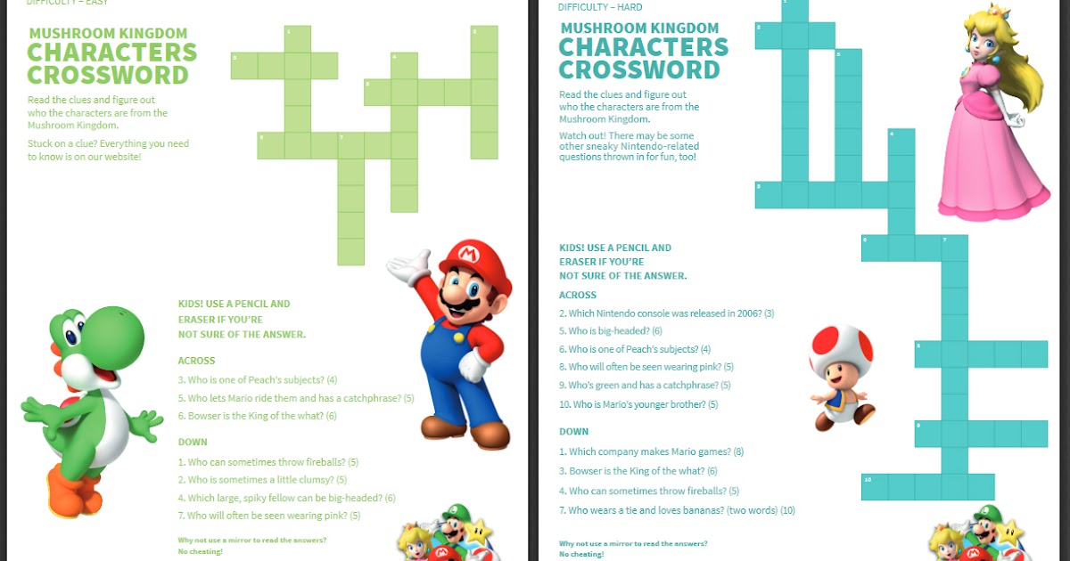 My Super Mario Boy Mario Kingdom Crossword Activity Sheets